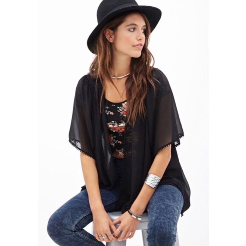 Forever 21 Pom Pom Trim Kimono